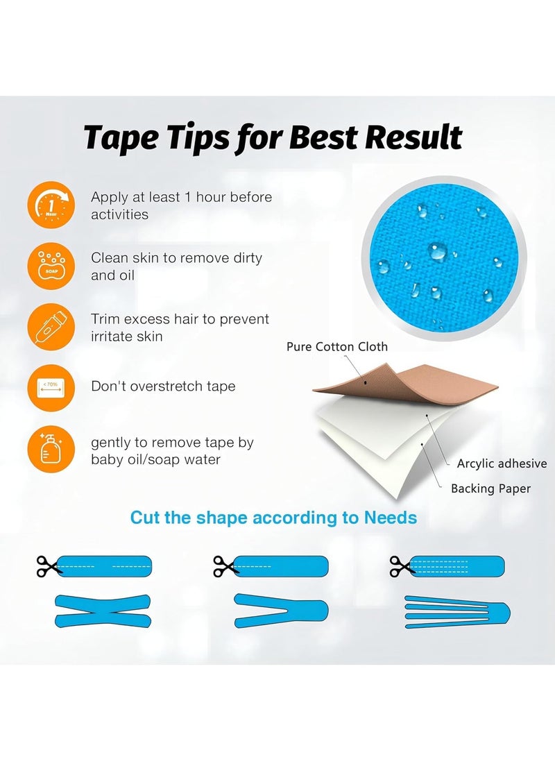 "40 قطعة كينيزيولوجي سبورتس تيب مقصوصة مسبقًا - 4 ألوان شريط رياضي قطني 20 × 4 سم لدعم العضلات والمفاصل، شريط رياضي مرن قابل للتنفس للركبة والكتف والساق - كي تي تيب  " - Image 4